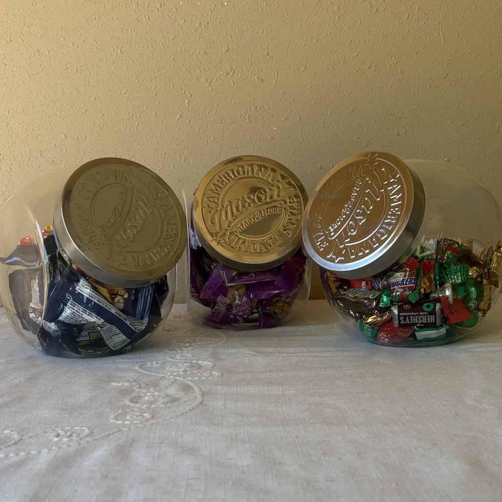 Set of 3 Clear Glass Storage Jars with Silver Metal Lids